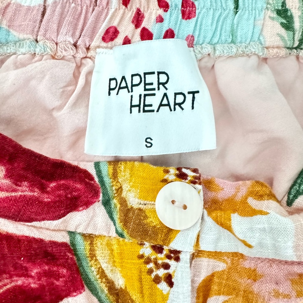 Paper Heart Fruit Print Linen Rayon Shorts Pink Multicolor High Waist Cruise S - Picture 2 of 8